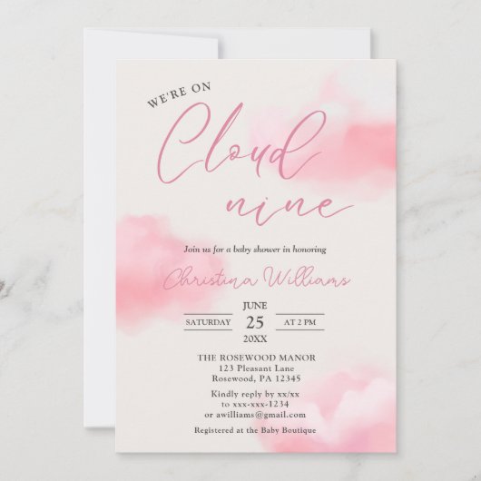 We zijn op Cloud 9 Pink Girl Baby shower Kaart (Voorkant)