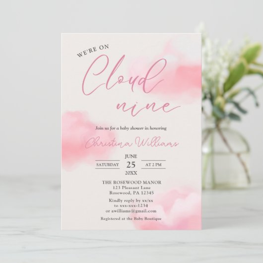 We zijn op Cloud 9 Pink Girl Baby shower Kaart (Staand voorkant)