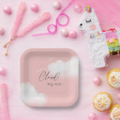 We zijn op Cloud 9 Pink Girl Baby shower Papieren Bordje (Feest)