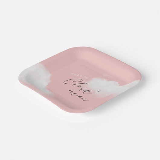 We zijn op Cloud 9 Pink Girl Baby shower Papieren Bordje (Gebogen)