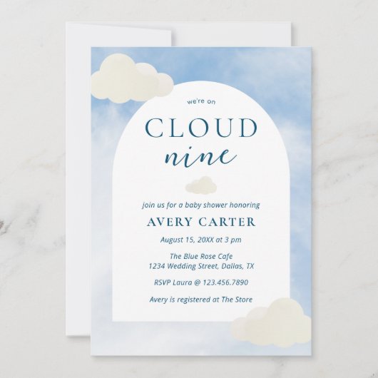 We Zijn Op Cloud 9 Waterverf Foto Baby Shower Kaart (Voorkant)