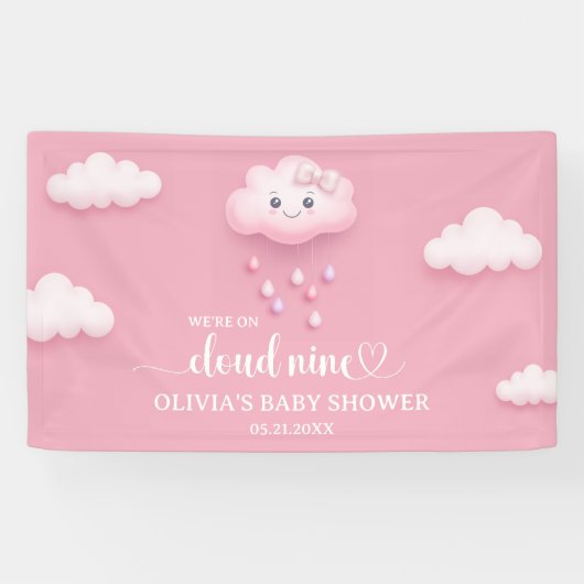 We zijn op cloud negen roze meisje Baby shower Spandoek (Horizontaal)