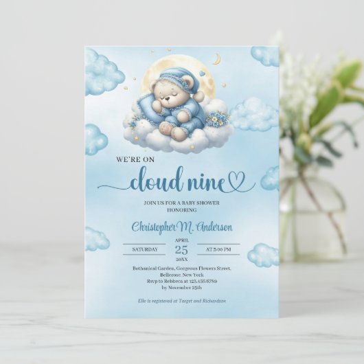 We zijn op cloud negen schattige teddybeer slapend kaart (Staand voorkant)