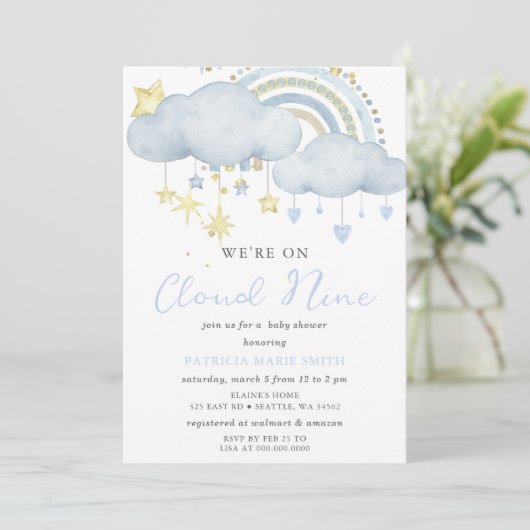 We zijn op Cloud Nine Baby Boy Baby shower Kaart (Staand voorkant)