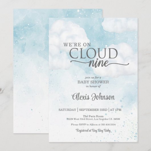 We zijn op Cloud Nine Baby shower (Boy) Kaart (Voorkant / Achterkant)