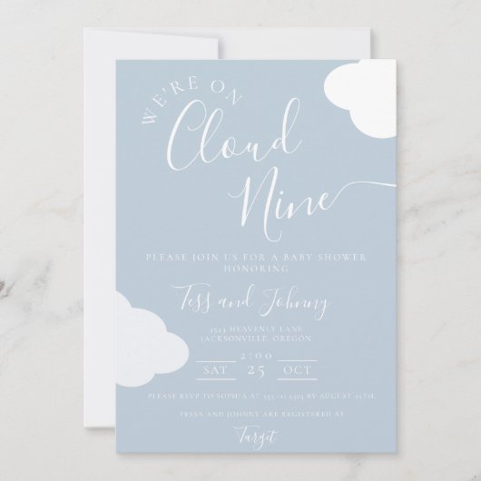 We zijn op Cloud Nine Baby shower Invitation Kaart (Voorkant)