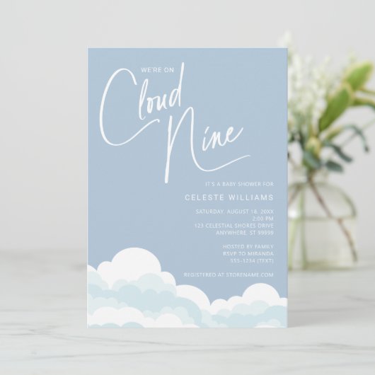 We zijn op Cloud Nine Baby shower Invitation Kaart (Staand voorkant)