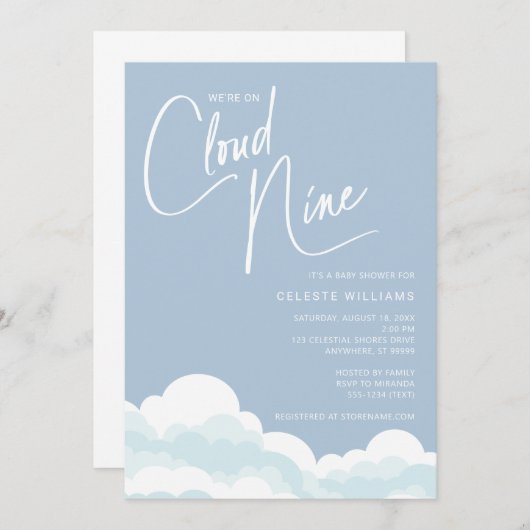 We zijn op Cloud Nine Baby shower Invitation Kaart (Voorkant / Achterkant)
