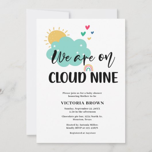 We zijn op Cloud Nine Baby Shower Uitnodiging (Voorkant)