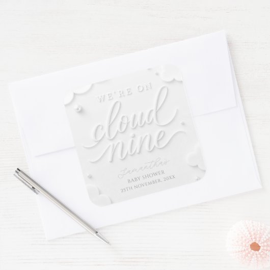 We zijn op Cloud Nine Baby Shower Vierkante Sticker (Envelop)