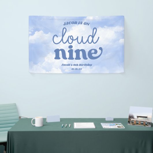 We zijn op Cloud Nine Blue 9th Birthday Party Spandoek (Beurs)