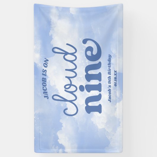 We zijn op Cloud Nine Blue 9th Birthday Party Spandoek (Verticaal)