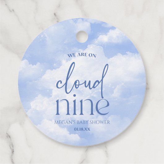 We zijn op Cloud Nine Blue Baby shower Bedankjes Labels (Achterkant)