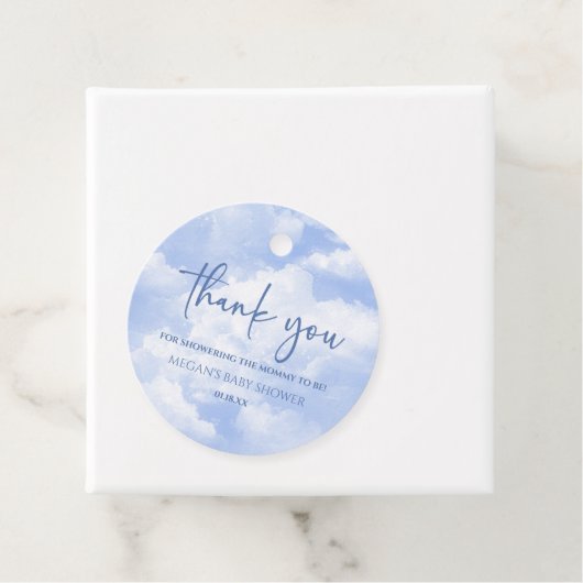 We zijn op Cloud Nine Blue Baby shower Bedankjes Labels (In situ)