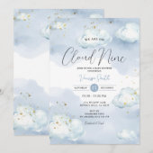 We zijn op Cloud Nine Blue Baby shower Gold Glitte Kaart (Voorkant / Achterkant)