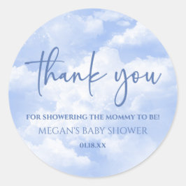 We zijn op Cloud Nine Blue Baby shower Ronde Sticker