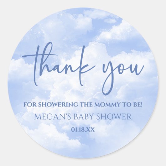 We zijn op Cloud Nine Blue Baby shower Ronde Sticker (Voorkant)