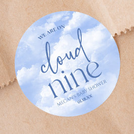 We zijn op Cloud Nine Blue Baby shower Ronde Sticker