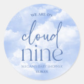 We zijn op Cloud Nine Blue Baby shower Ronde Sticker (Voorkant)