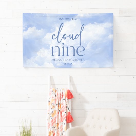 We zijn op Cloud Nine Blue Baby shower Spandoek (Insitu)