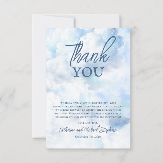 We zijn op Cloud Nine Blue Boy Baby shower Bedankkaart (Voorkant)