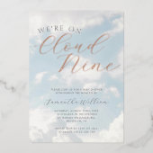 We zijn op Cloud Nine Blue Clouds Baby shower Folie Uitnodiging (Voorkant)