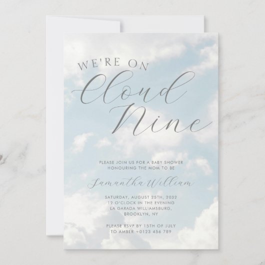 We zijn op Cloud Nine Blue Clouds Baby shower Kaart (Voorkant)