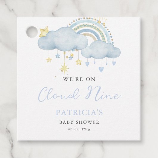 We zijn op Cloud Nine Boy Baby shower Bedankjes Labels (Voorkant)