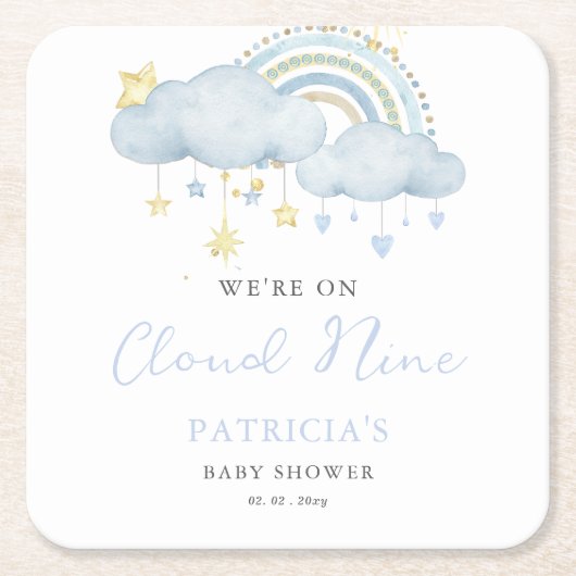 We zijn op Cloud Nine Boy Baby shower Kartonnen Onderzetters (Voorkant)