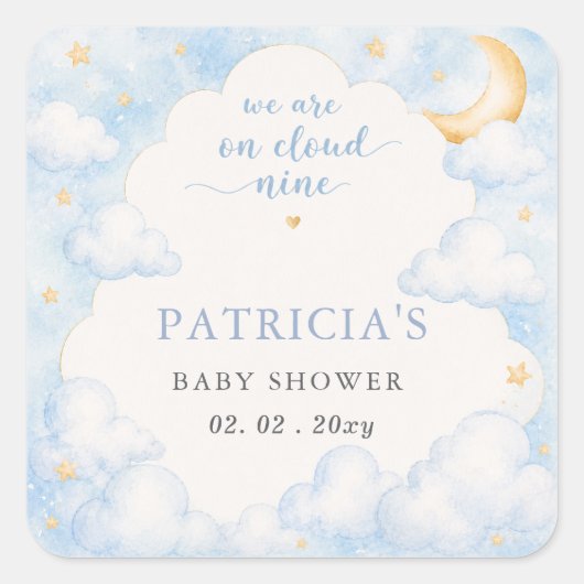 We zijn op Cloud Nine Boy Baby Shower Vierkante Sticker (Voorkant)