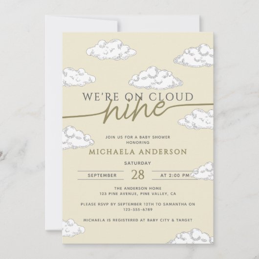 We zijn op Cloud Nine Hand Drawn Clouds Baby showe Kaart (Voorkant)