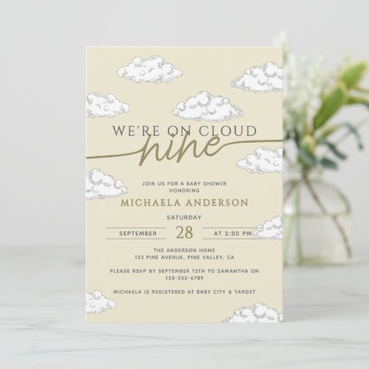 We zijn op Cloud Nine Hand Drawn Clouds Baby showe Kaart (Staand voorkant)