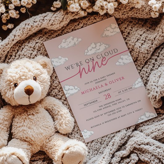 We zijn op Cloud Nine Hand Drawn Clouds Baby showe Kaart