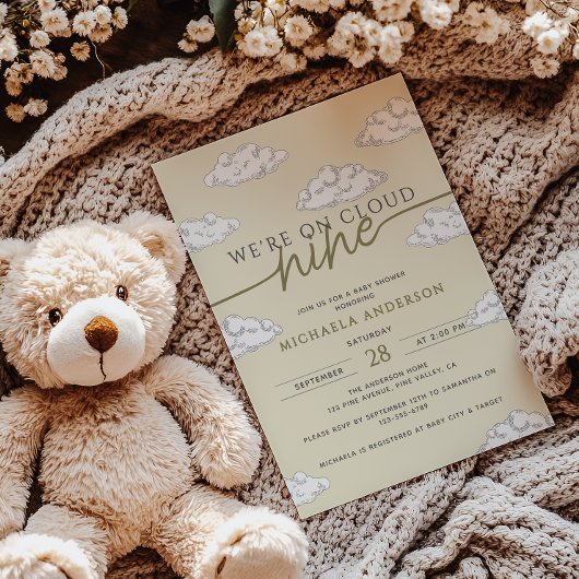 We zijn op Cloud Nine Hand Drawn Clouds Baby showe Kaart