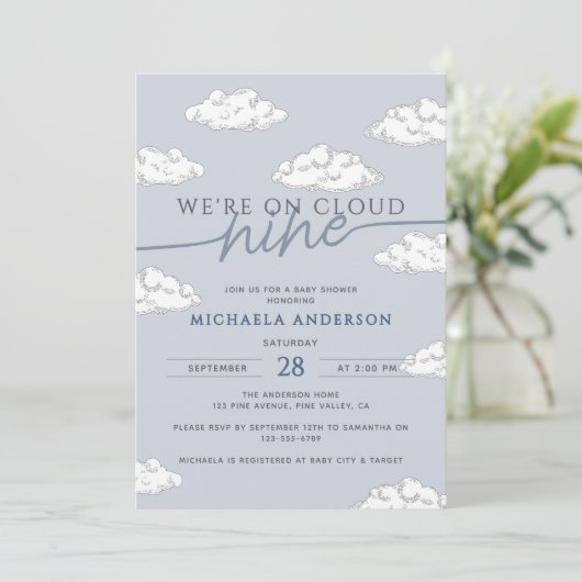 We zijn op Cloud Nine Hand Drawn Clouds Baby showe Kaart (Staand voorkant)