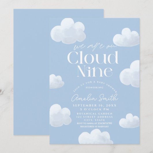 We zijn op Cloud Nine Modern Blue Cloud Baby showe Kaart (Voorkant / Achterkant)
