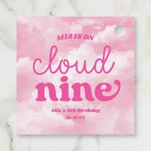 We zijn op Cloud Nine Pink 9th Birthday Party Bedankjes Labels (Achterkant)