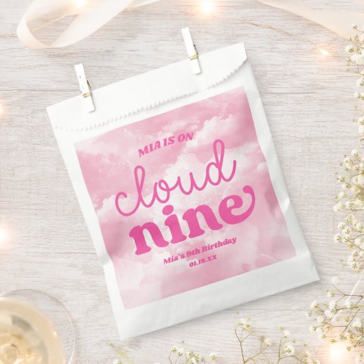 We zijn op Cloud Nine Pink 9th Birthday Party Bedankzakje (Geknipt)