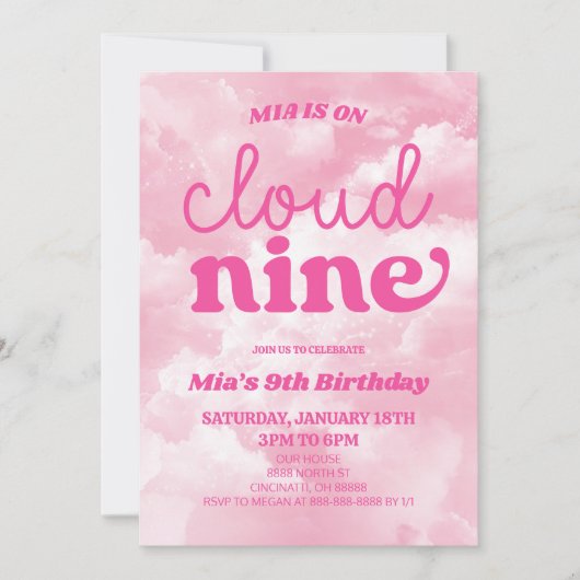 We zijn op Cloud Nine Pink 9th Birthday Party Kaart (Voorkant)