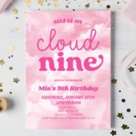 We zijn op Cloud Nine Pink 9th Birthday Party Kaart