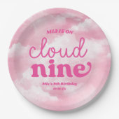 We zijn op Cloud Nine Pink 9th Birthday Party Papieren Bordje (Voorkant)