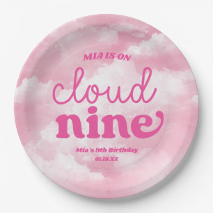 We zijn op Cloud Nine Pink 9th Birthday Party Papieren Bordje