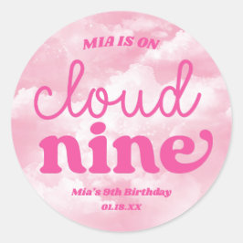 We zijn op Cloud Nine Pink 9th Birthday Party Ronde Sticker