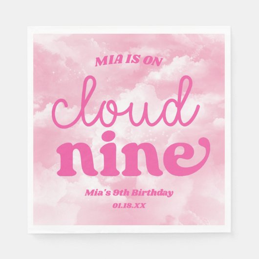 We zijn op Cloud Nine Pink 9th Birthday Party Servet (Voorkant)
