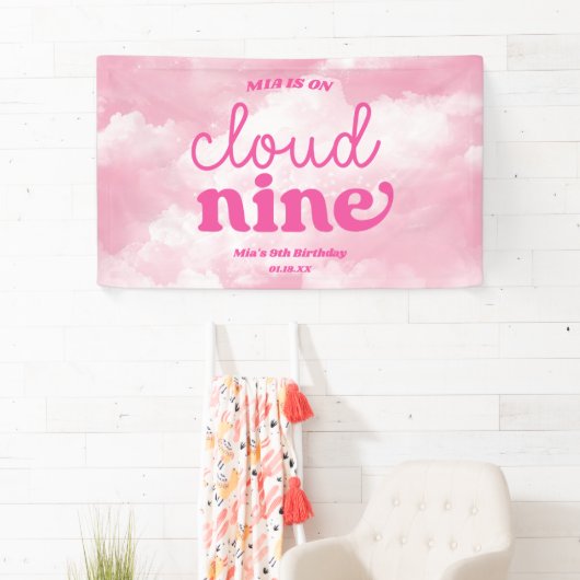 We zijn op Cloud Nine Pink 9th Birthday Party Spandoek (Insitu)