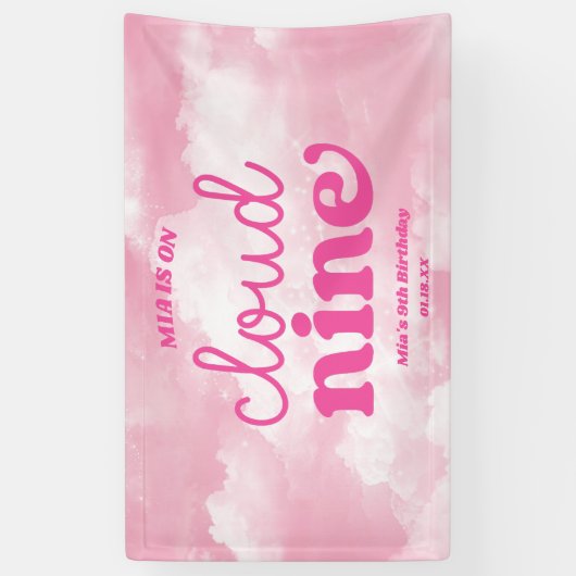 We zijn op Cloud Nine Pink 9th Birthday Party Spandoek (Verticaal)