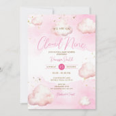 We zijn op Cloud Nine Pink Baby shower Gold Glitte Kaart (Voorkant)