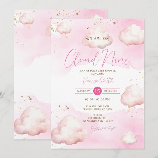 We zijn op Cloud Nine Pink Baby shower Gold Glitte Kaart (Voorkant / Achterkant)