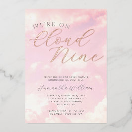 We zijn op Cloud Nine Pink Clouds Baby shower Folie Uitnodiging