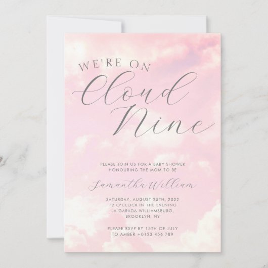 We zijn op Cloud Nine Pink Clouds Baby shower Kaart (Voorkant)